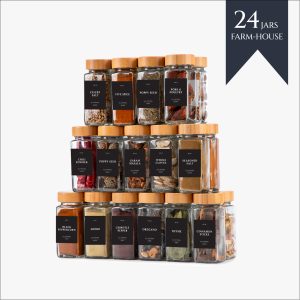 SPICE JARS WITH LABEL BAMBOO LID