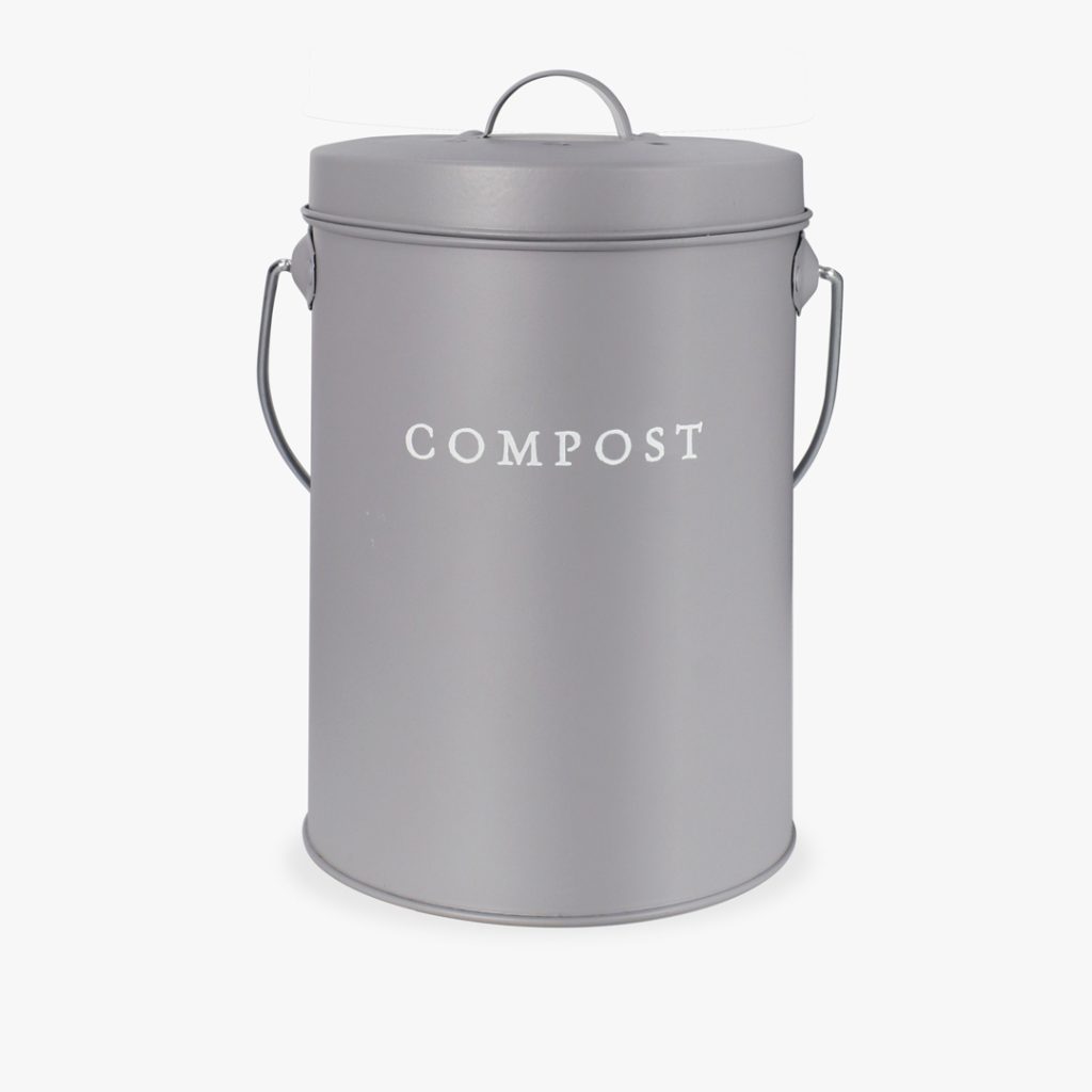 Nordic grey compost bin with lid for kitchen countertop waste storage